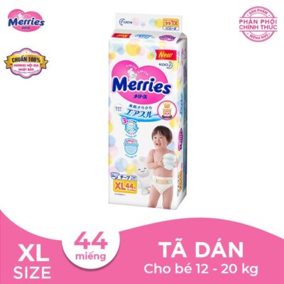 Bỉm/Tã dán Merries size XL 44 miếng (cho bé 12 – 20kg)