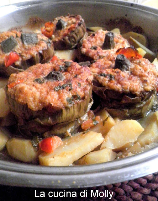 teglia di carciofi ripieni con patate