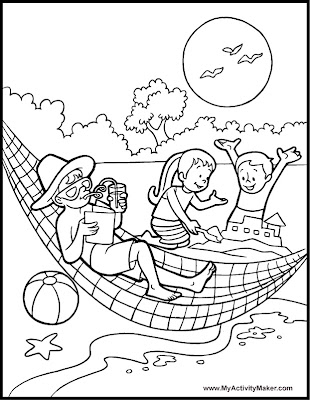 Family Summer Vacation at the Beach Coloring Pages >> Disney Coloring Pages