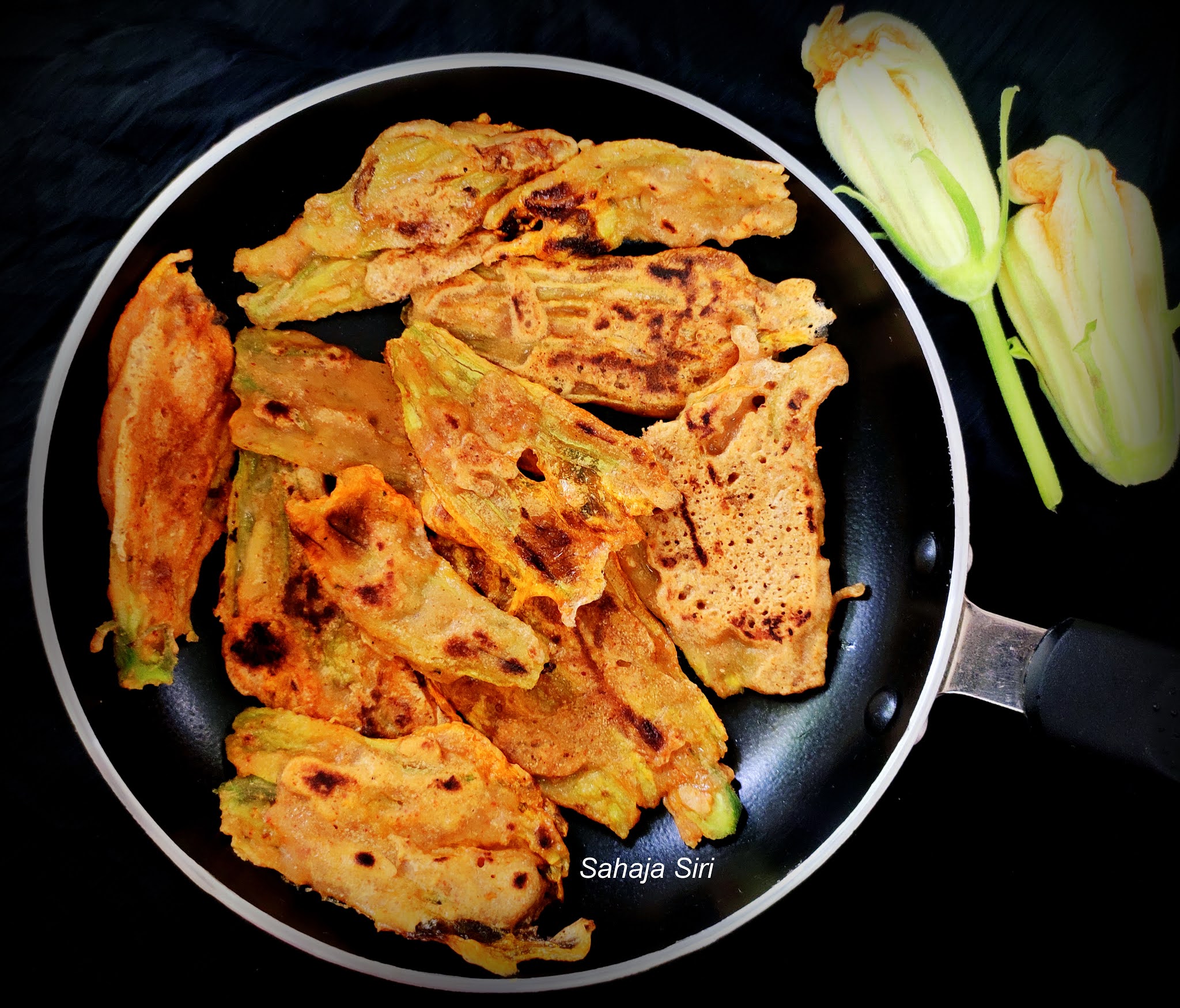 Pumpkin flower tawa fry/ Shallow fried pumpkin flower fritters