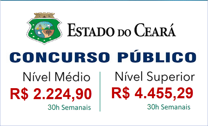 Aberto Concurso Público no CE para níveis médio e superior. Salários até R$ 4.455,29