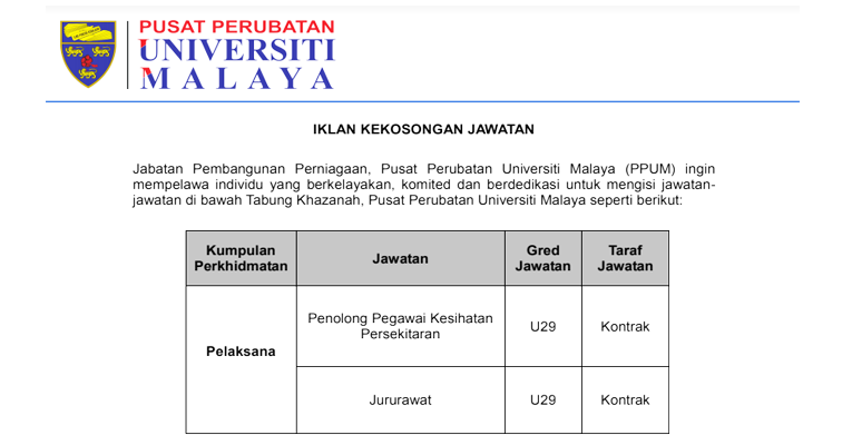 Jawatan Kosong Pusat Perubatan Universiti Malaya Ppum Jobcari Com Jawatan Kosong Terkini