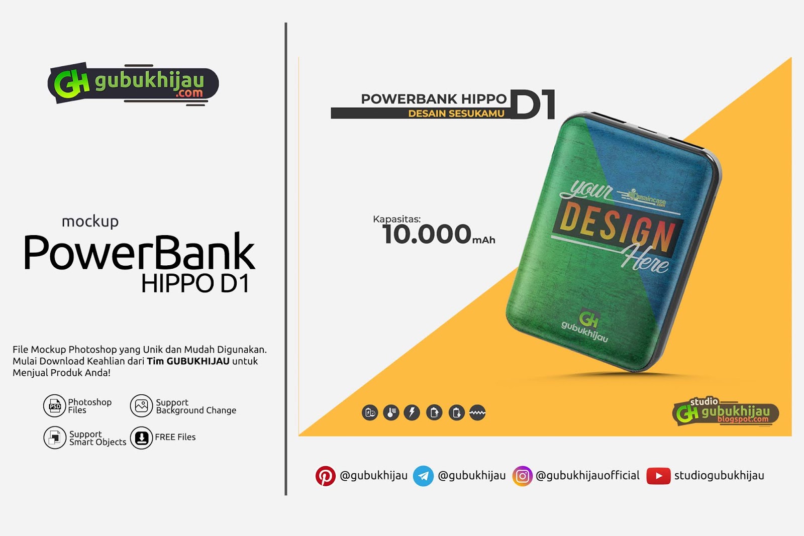Download Free Mockup Powerbank Hippo D1 Gubukhijau Official PSD Mockup Template