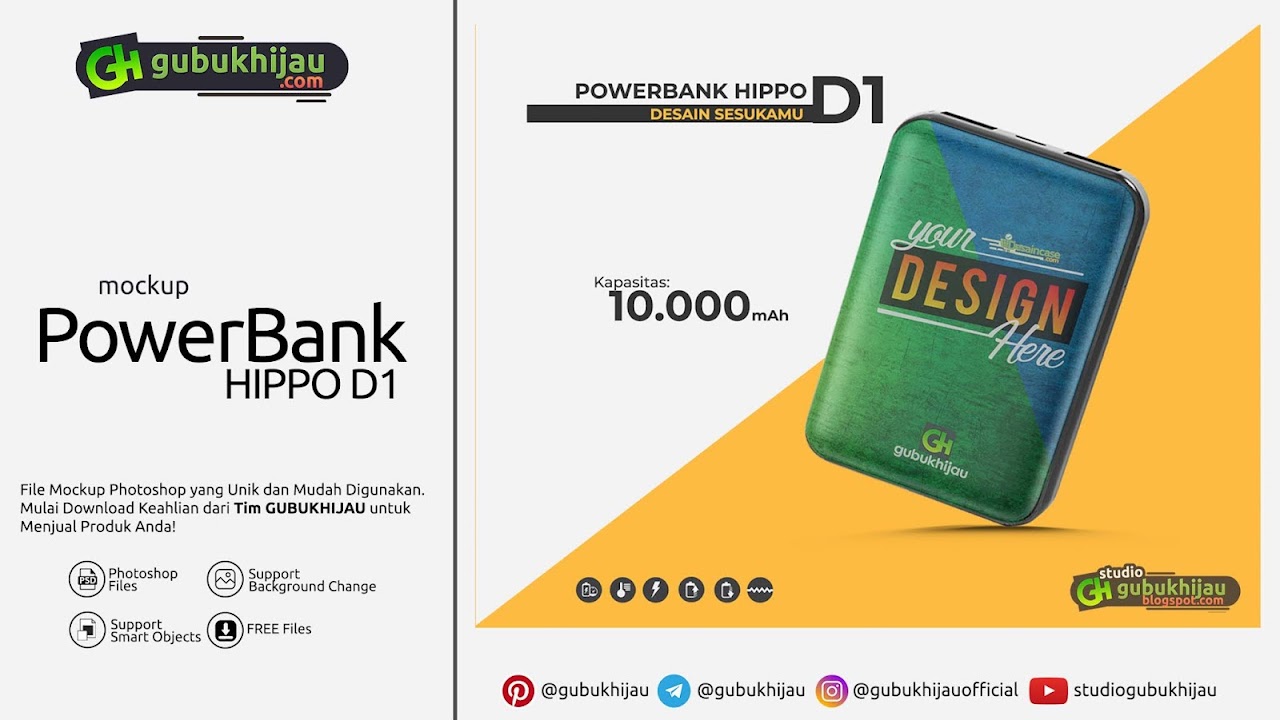 Download Free Mockup Powerbank Hippo D1 Gubukhijau Official PSD Mockups.