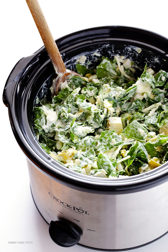 SLOW COOKER SPINACH ARTICHOKE DIP INSPIRED RECIPE