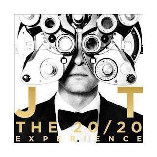 Album Cover The cover for Justin Timberlake's album called The 20/20 Experience. It is black and white with gold lettering and he is standing behind eye testing equipment.