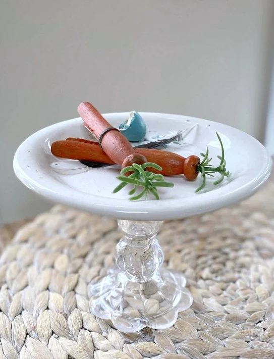pedestal dish of carrots and eggs