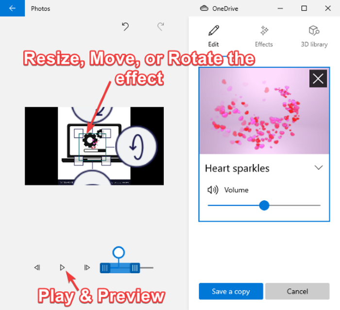 Windows 10 사진 앱에서 3D 효과 및 애니메이션 텍스트를 추가하는 방법