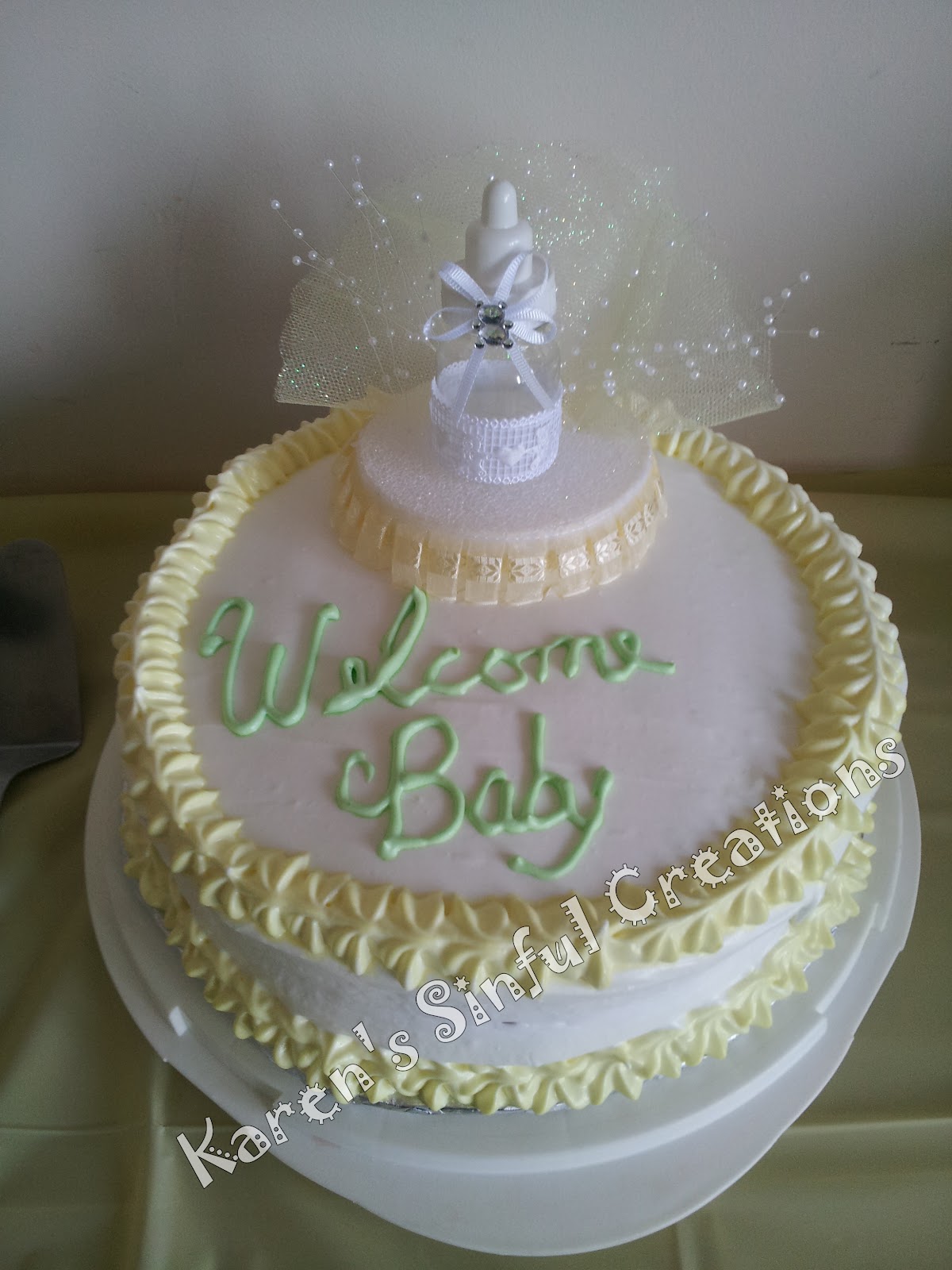 Karen's Sinful Creations Baby Shower cake neutral