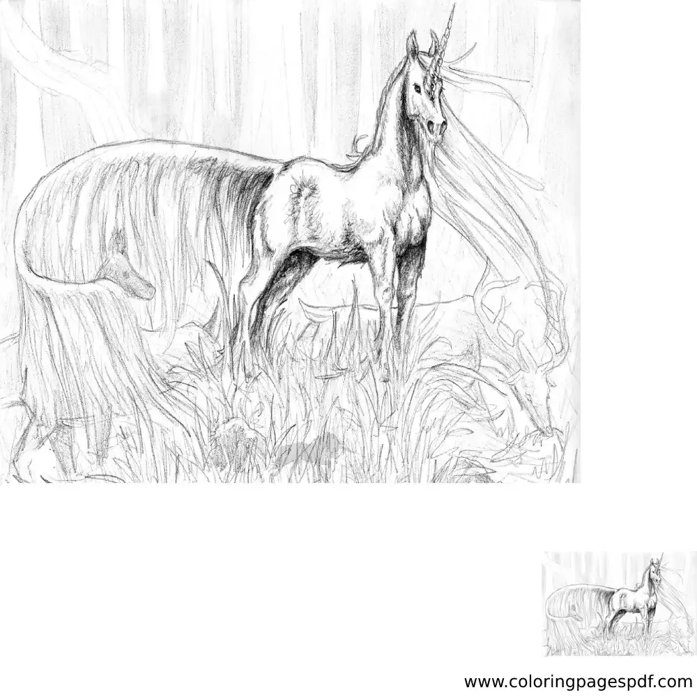 Coloring Page Of A Realistic Hand Drawn Unicorn