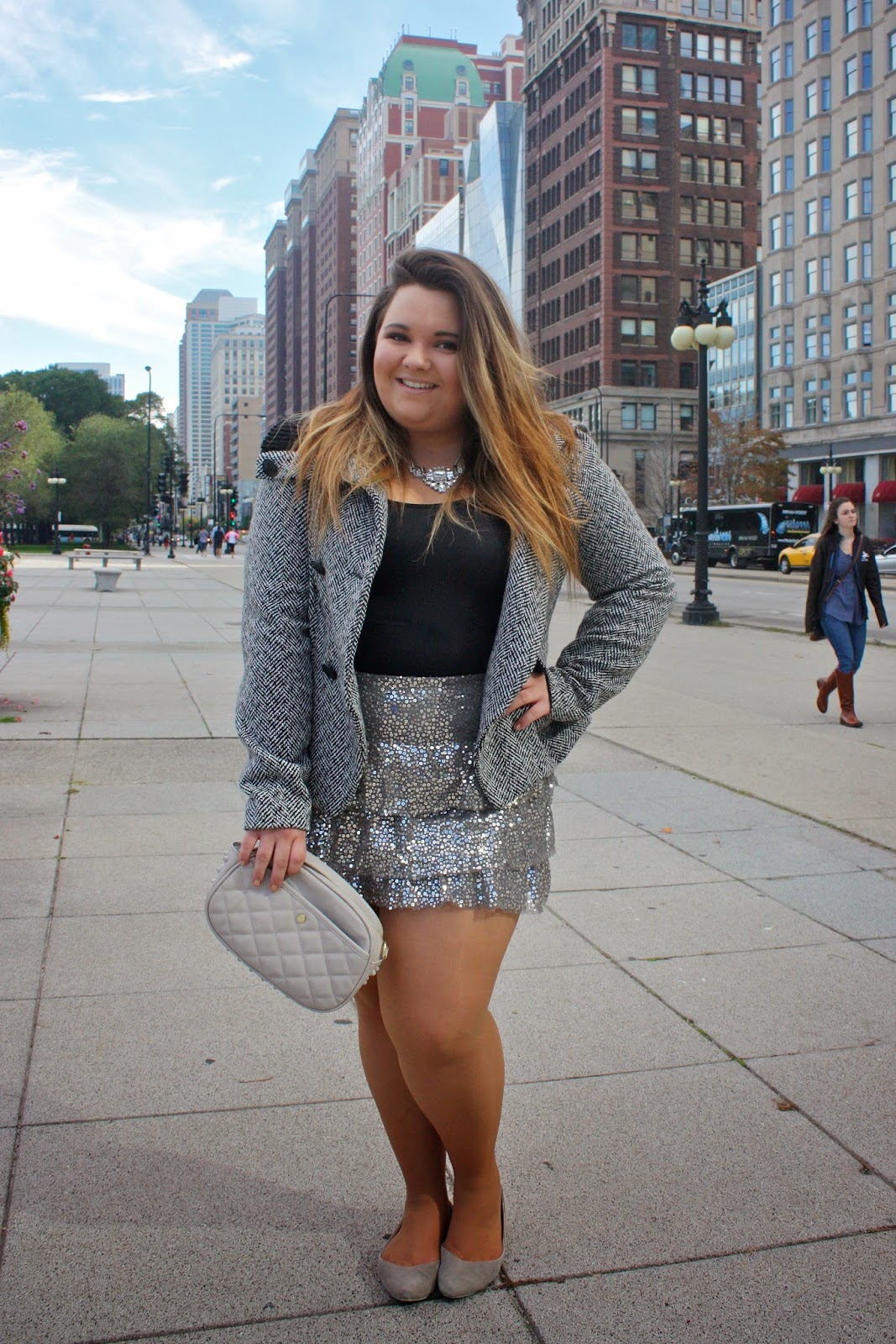 sequin skirt, express, fall fashion, city fashion, chicago, natalie craig, natalie in the city, fashion blogger, plus size fashion blogger, forever 21, BDG, BKE jewelery, thick girls, curvy girls, curvy fashionista, fatshion, celebrate my size, oiutfit of the day, OOTD,