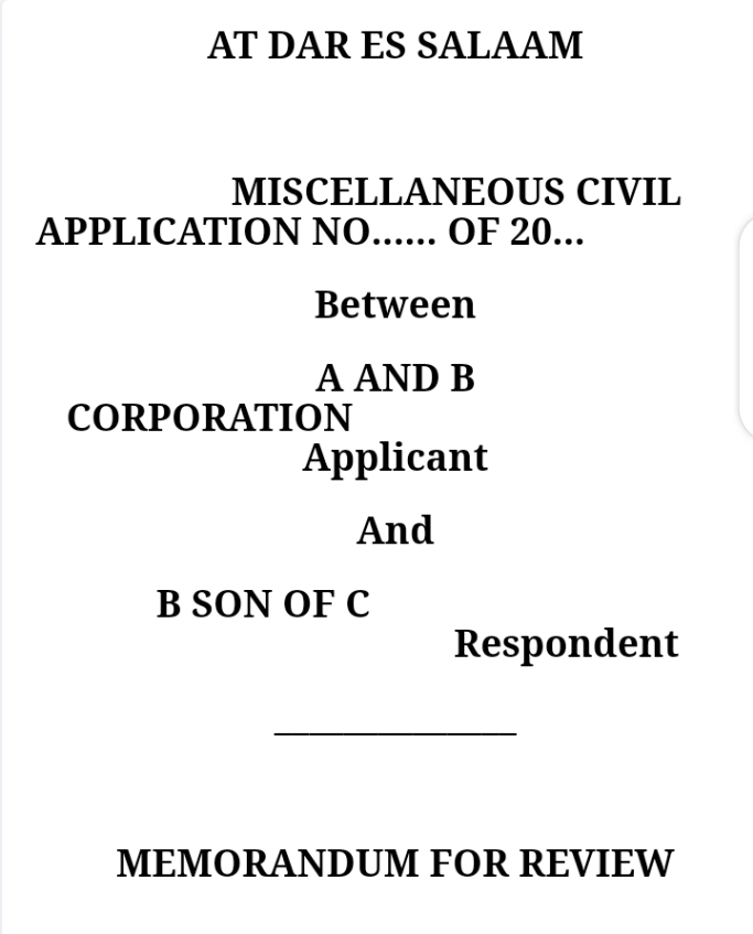 Memorandum of review in Tanzania (sample)