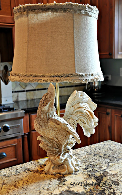 Chalk paint French rooster kitchen lamp linen shade makeover 