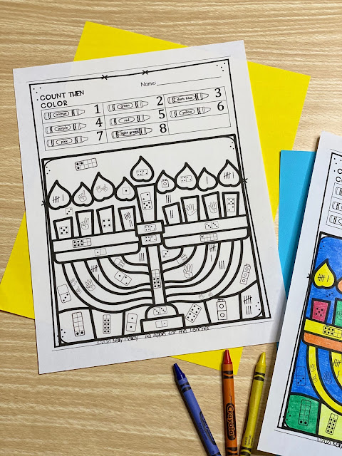 Hanukkah Subitizing Color By Number Worksheets
