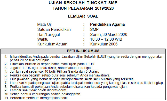 Soal Pai Smp Kls Pas Sd 2019