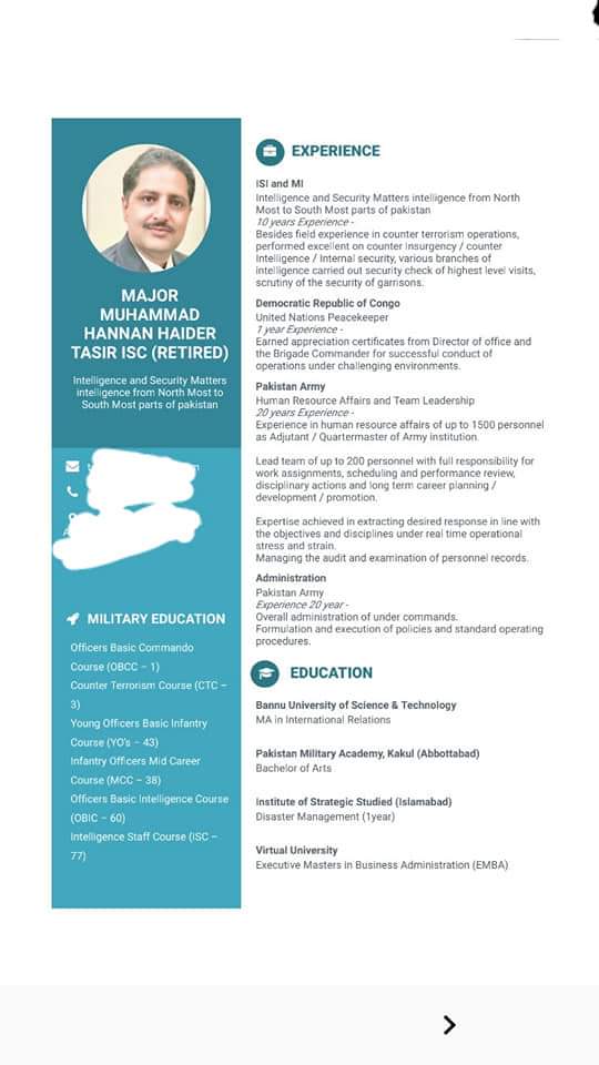 Cv sample (Major Muhammad Hannan Haider)