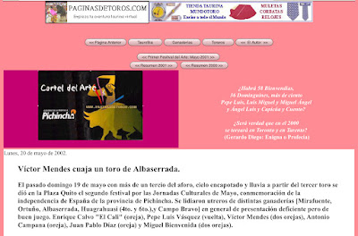 Portada PAGINASDETOROS.COM Mayo 20, 2002