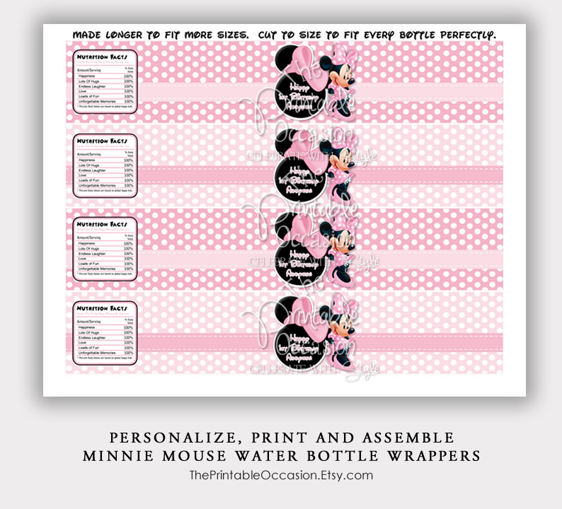 Minnie Mouse Water Bottle Labels Template