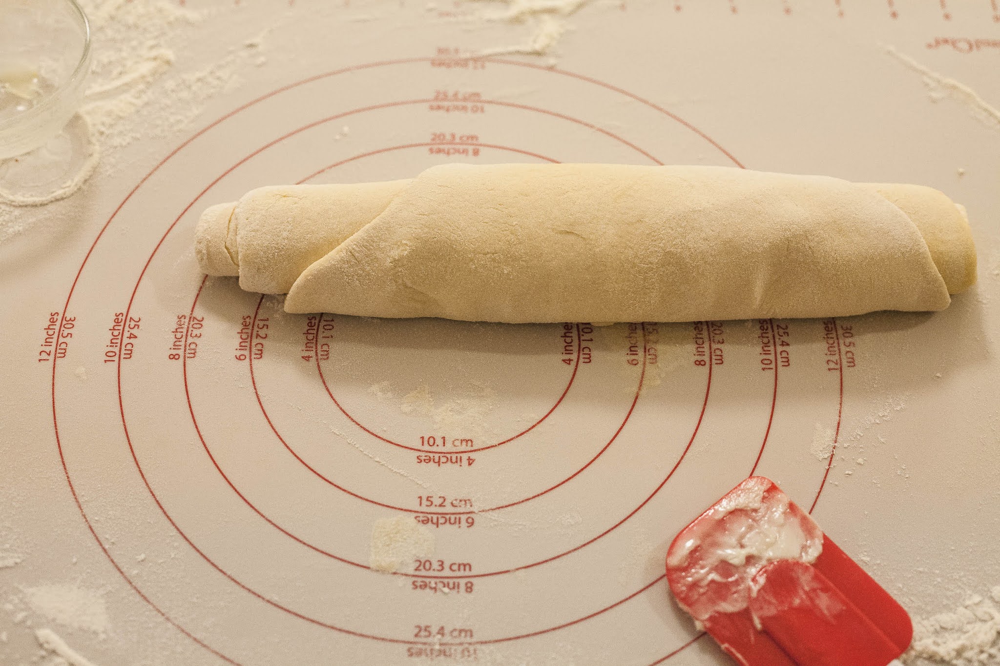 Laminated pizza dough.