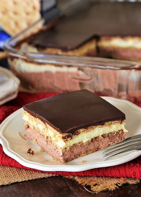 Piece of Vanilla & Chocolate No-Bake Eclair Dessert Image