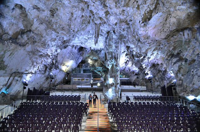Setting up for the evening's concert inside this cavernous chamber of Saint Michael's Cave. Imagine the symphonic sounds of Mozart, Bach, Chopin and Beethoven filling the chamber with glorious music!