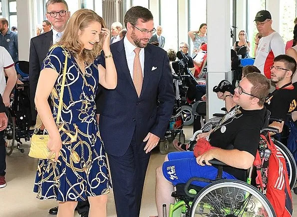 Ralph Lauren Plus Short-Sleeve Anchor-Print Dress. Hereditary Grand Duke Guillaume and Hereditary Grand Duchess Stephanie