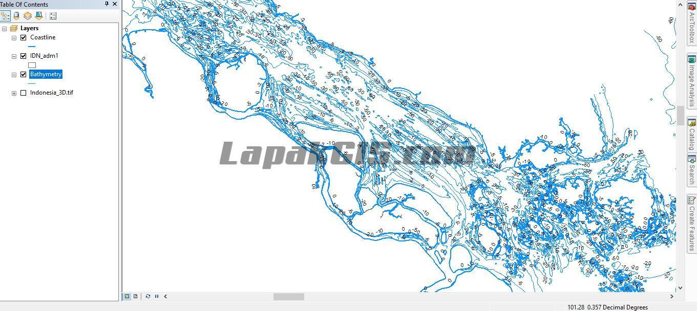 SHP Peta Garis Kontur Batimetri dan Coastline Indonesia Gratis