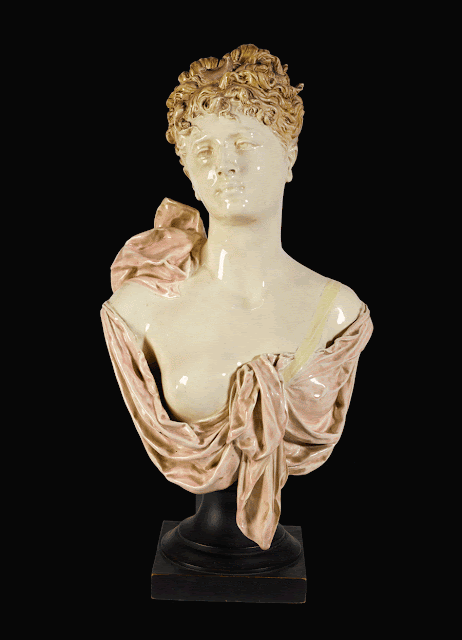 Louis-Robert Carrier-Belleuse (1848-1913), bust of Diana, glazed earthenware, 57 cm — public domain