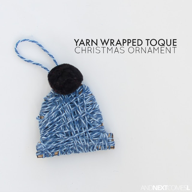 Easy yarn wrapped toque Christmas ornament craft for kids from And Next Comes L