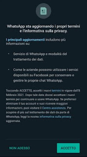 Aggiornamento privacy WhatsApp 2021 screenshot