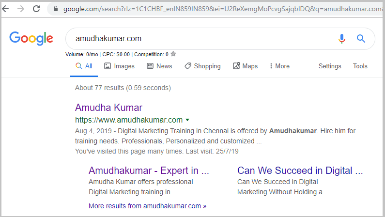 Google-Index-Status-for-Amudhakumar-website