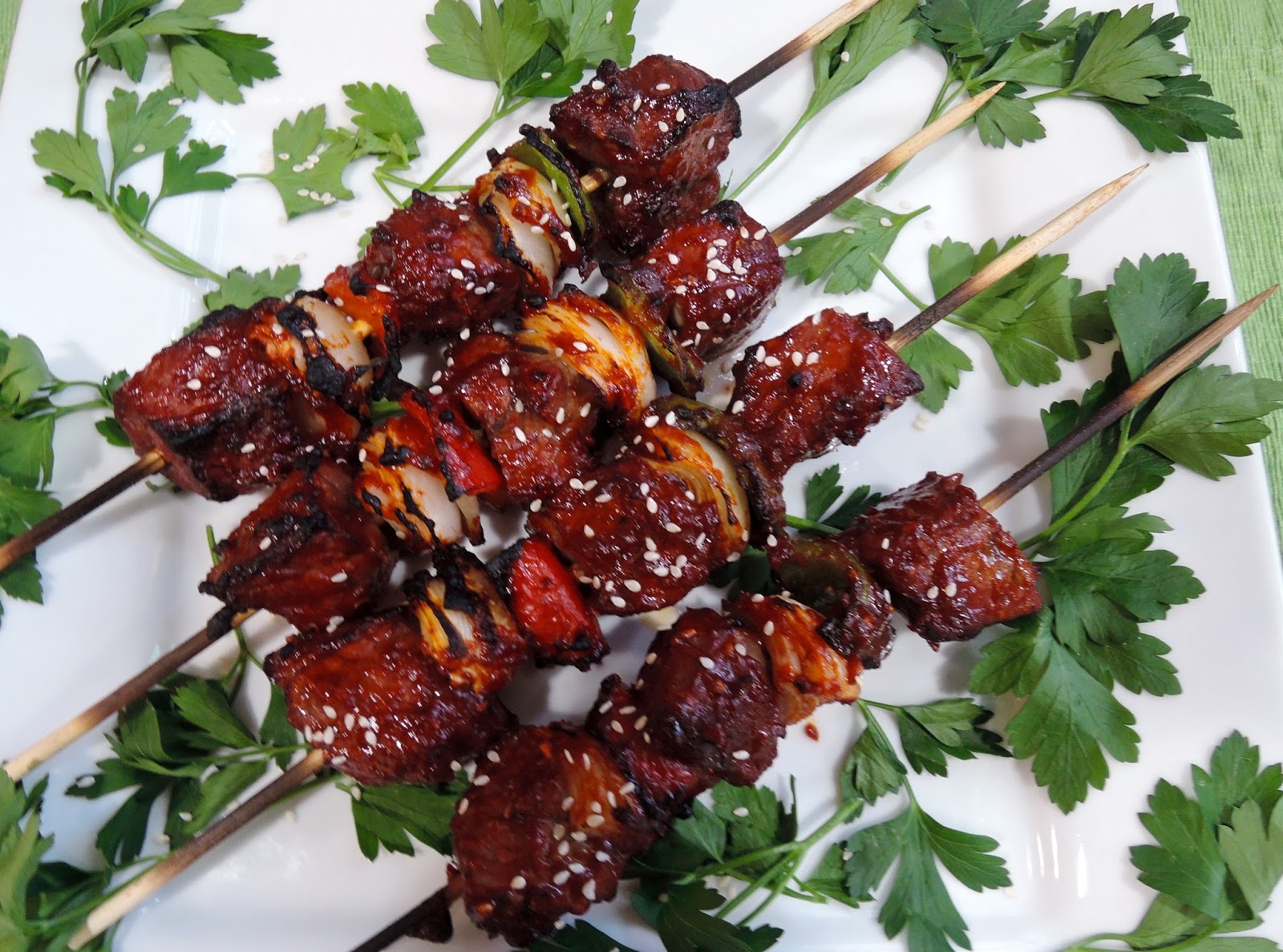 The Briny Lemon Grilled Beef Skewers with Korean Barbecue Sauce