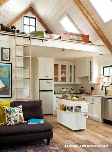 Tiny House with cute kitchen and loft bed :: OrganizingMadeFun.com