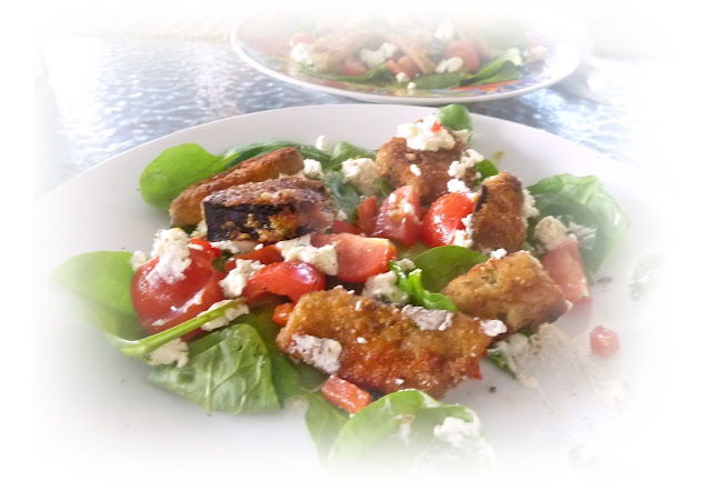 eggplant croutons on salad