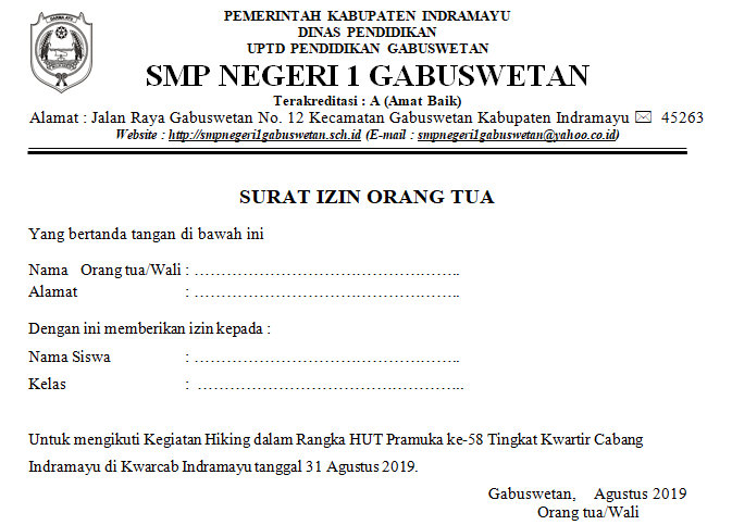  Contoh Surat Izin Orang Tua  Untuk Kegiatan Lomba Didno76 com