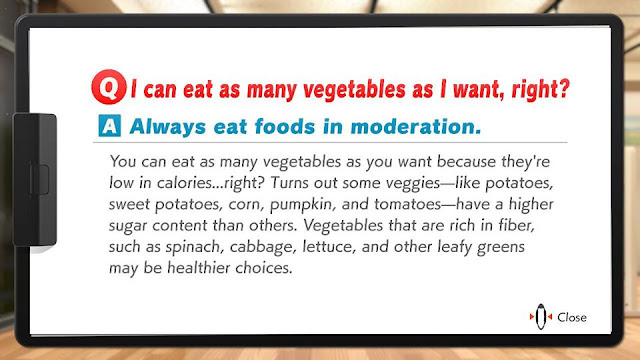 Ring Fit Adventure tip eat as many vegetables in moderation potatoes corn tomatoes