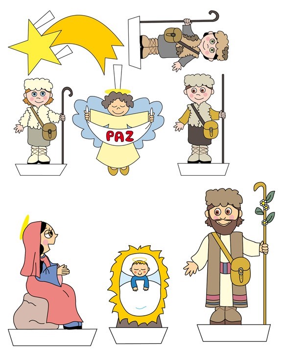 Bricolage de Noël crèches en papier à colorier ou découper KT42
