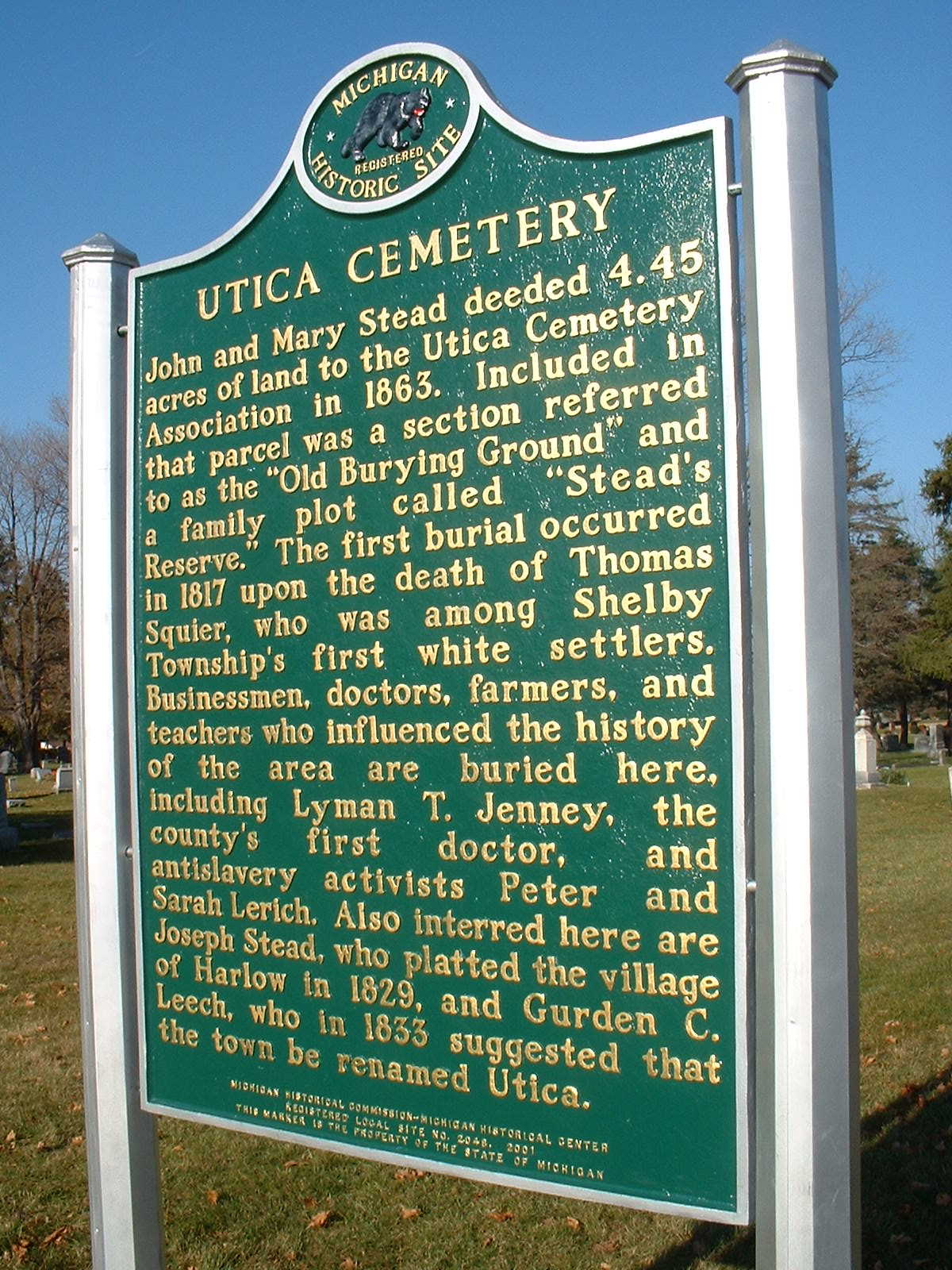 Maple Grove Cemetery Shelby Township's Seven Historical Cemeteries.