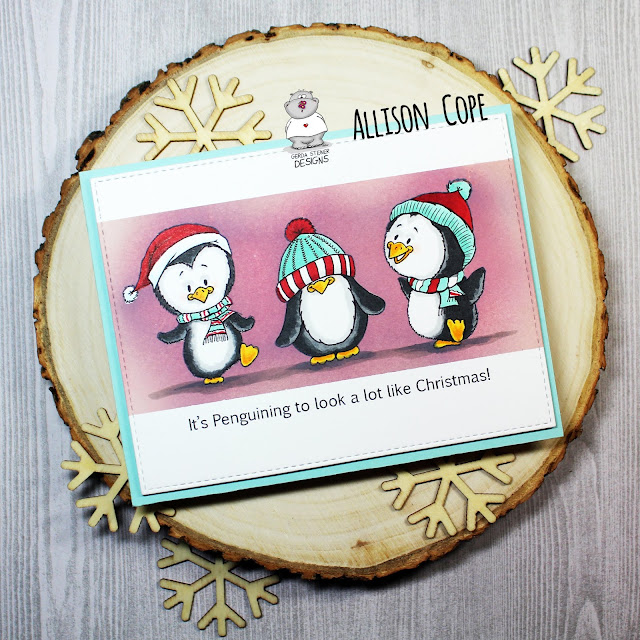 Penguin Trio by Allison Cope featuring digital stamps by Gerda Steiner Designs. Copic Markers.