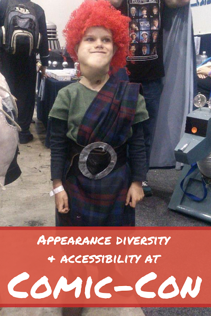 Corbin dressed up at Comic-COn. Text reads 'appearance diversity and accessibility at Comic-Con'
