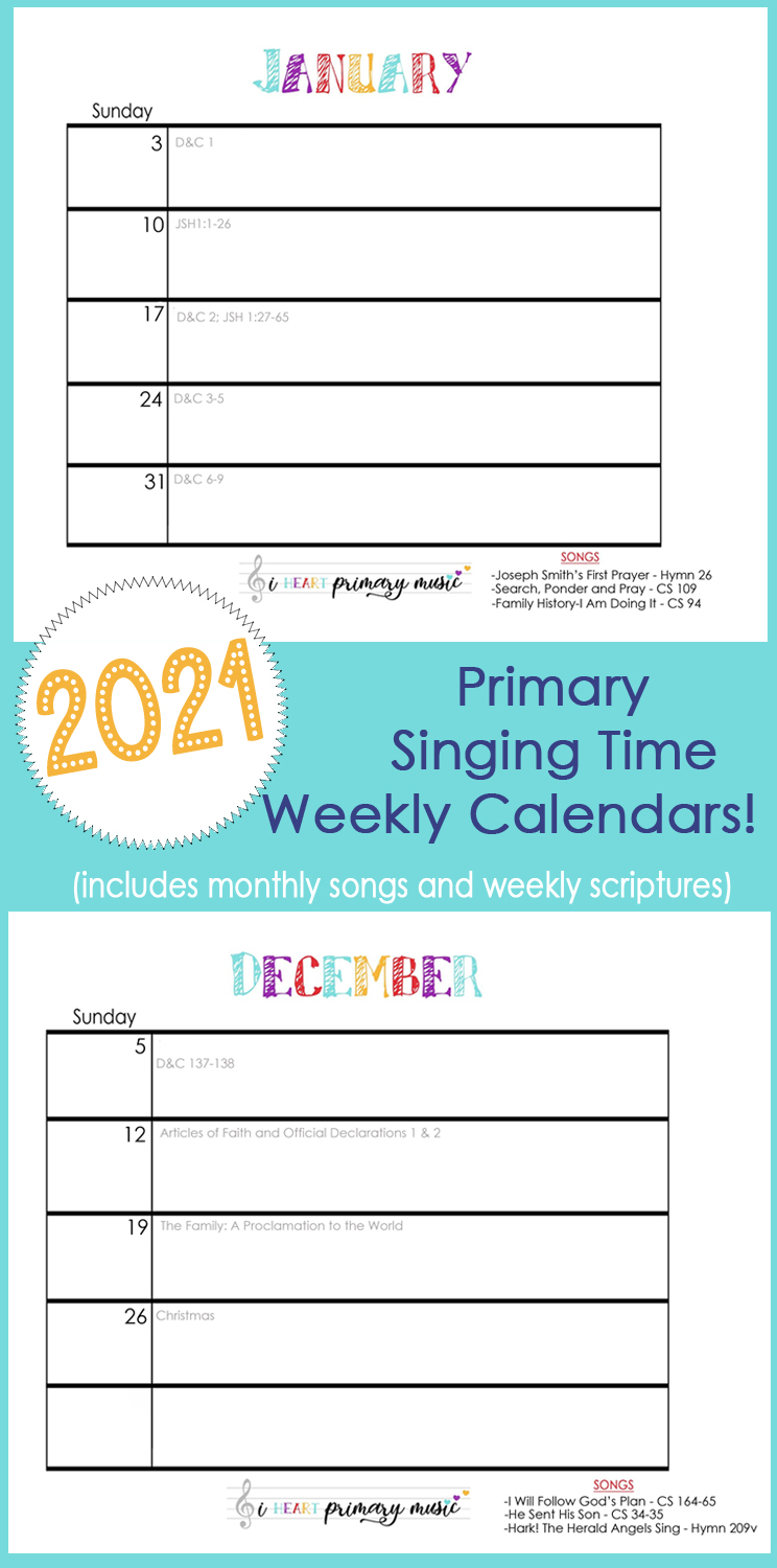 2022 Primary Lesson Schedule 2021 Primary Singing Time Calendar - I Heart Primary Music