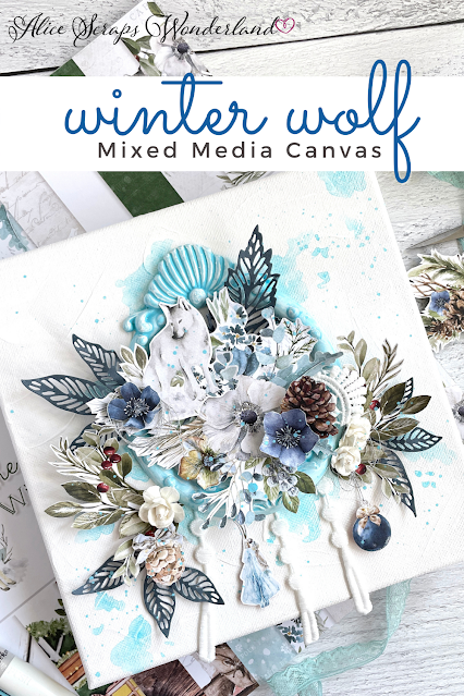 Winter is coming. Create your own home decor piece with fussy cut elements from P13, Tim Holtz dies and Prima art mediums.