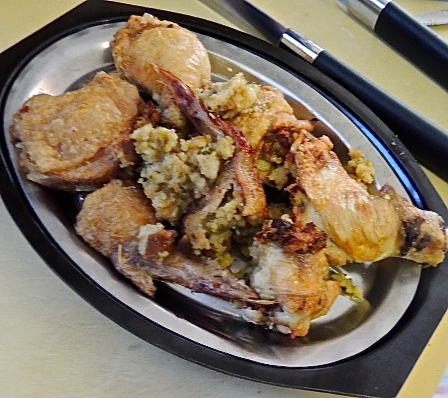 Norm's site Stuffed Chicken legs, thighs and wing with broccoli and