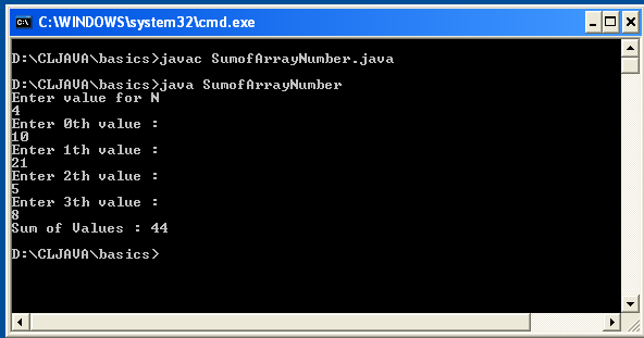Java program Sum of Array Integers image.