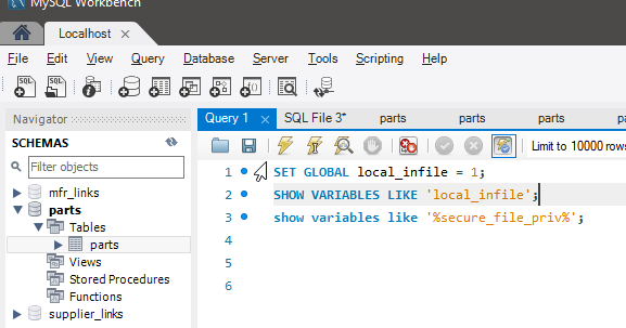Parts: LOAD DATA for MySQL