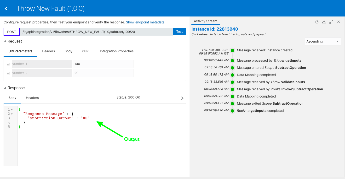 You can see the output of subtraction operation(10020=80).