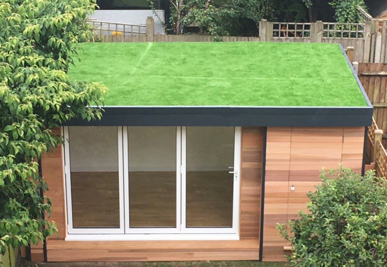 Shedworking Garden office with artificial green roof