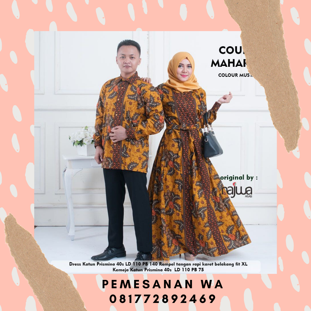 Model Baju  Gamis Batik  Couple Sarimbit Maharani Kombinasi 
