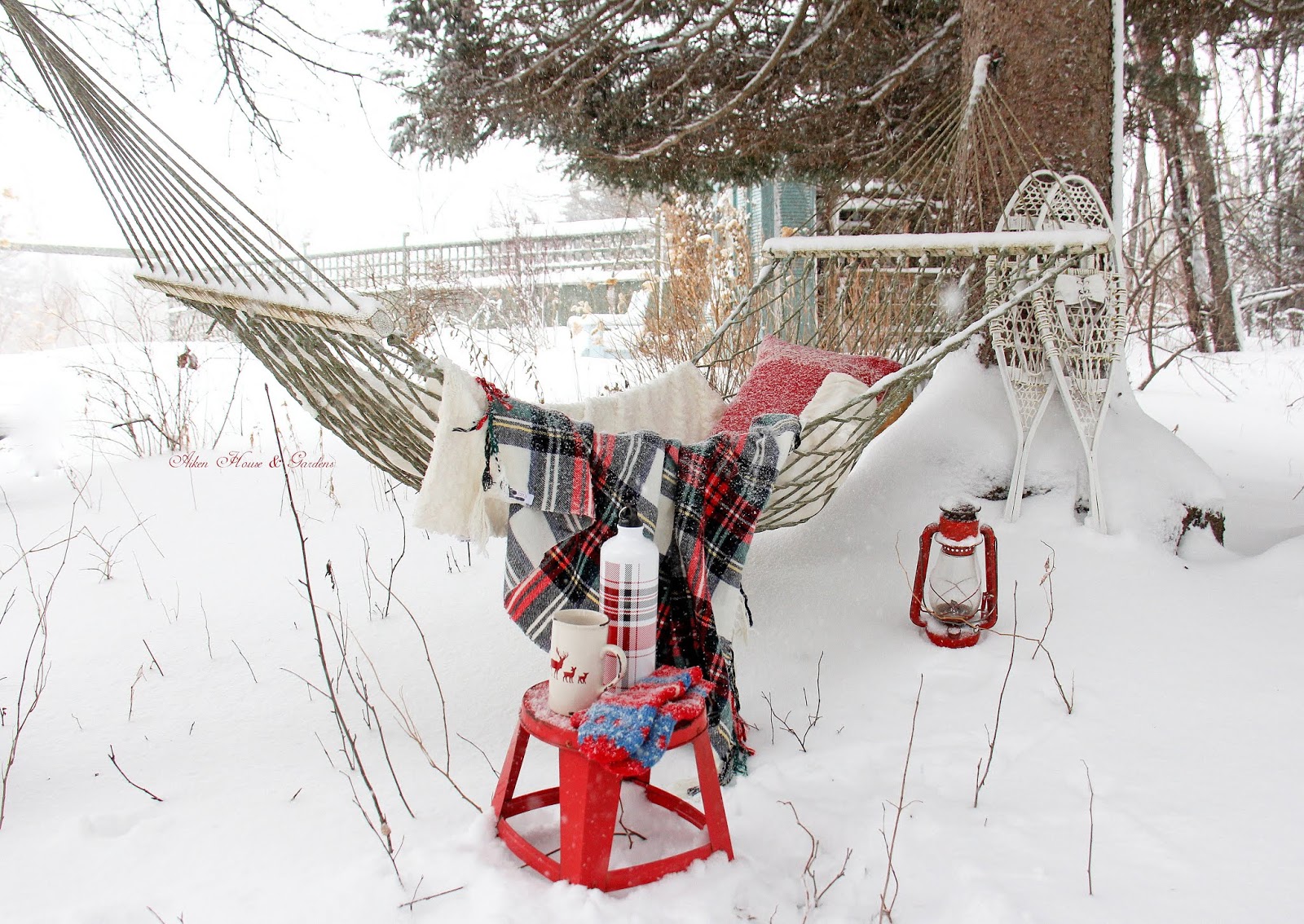 Aiken House & Gardens Red Plaid Winter Hammock