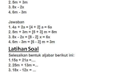 CONTOH SOAL DAN LATIHAN SOAL ALJABAR KELAS 7